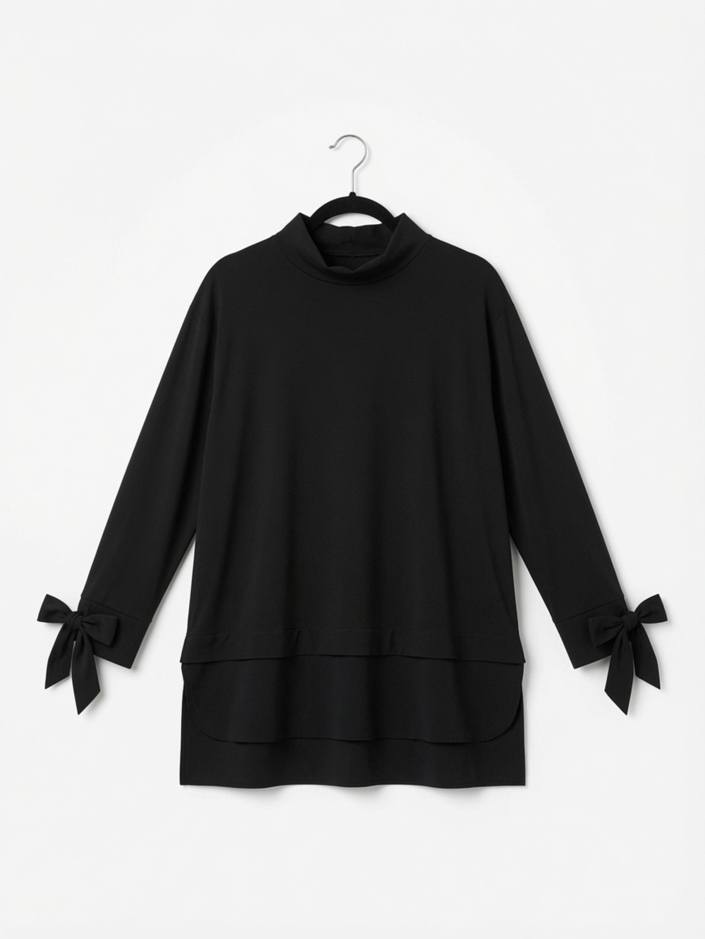 PoloGarage Black Mock Neck Layered Tunic Top Blouse